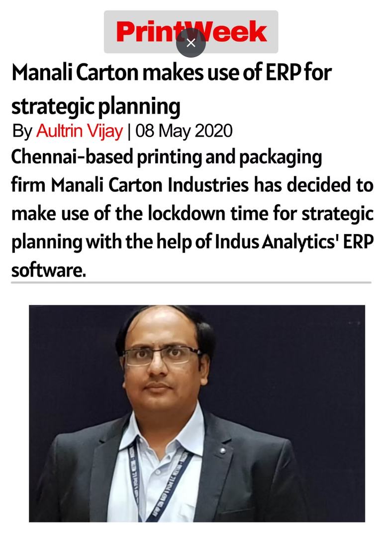 Manali Carton makes use of ERP for strategic planning